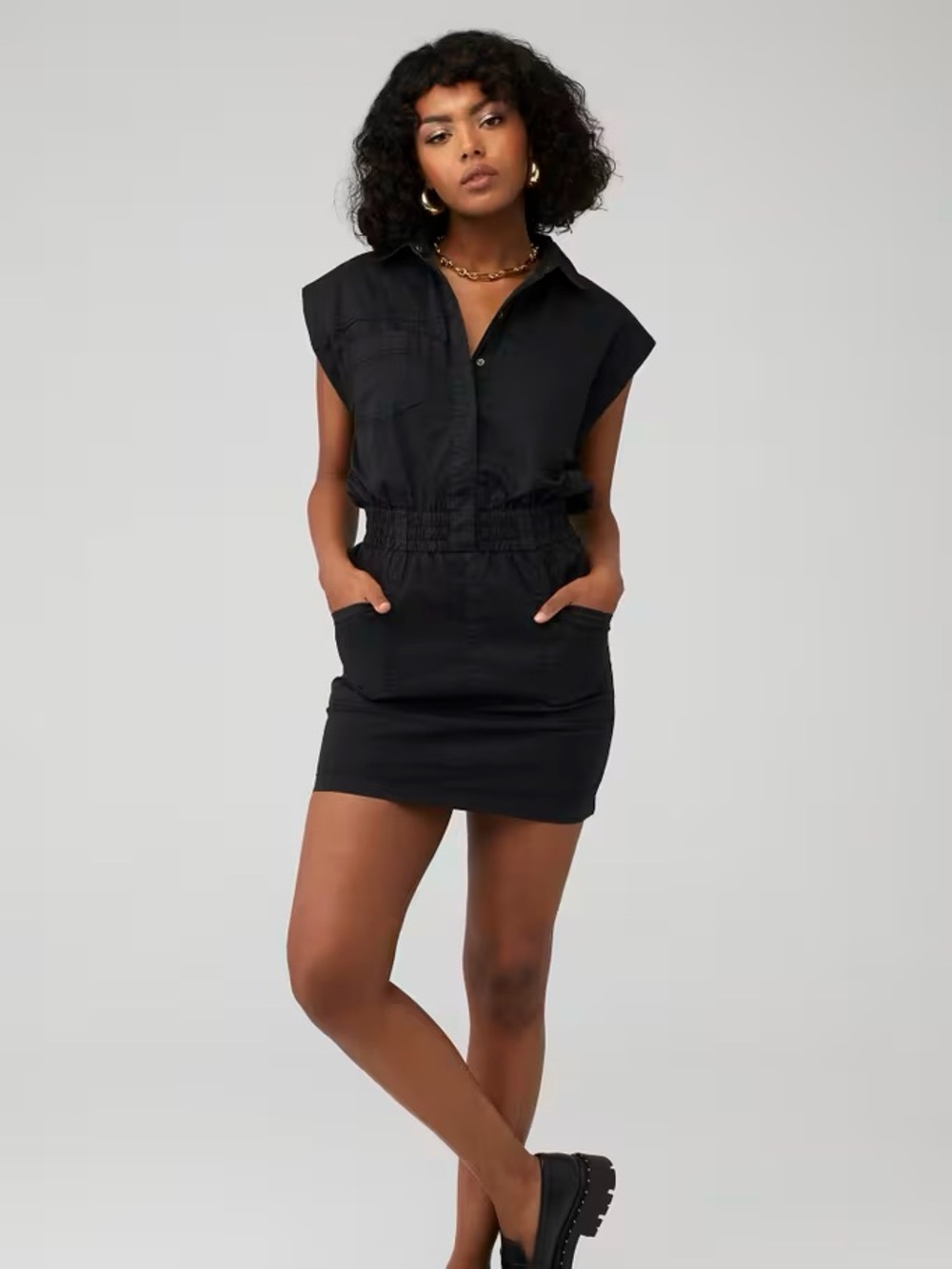 Pistola Rosie‎ Utility Smocked Mini Dress Fade to Black Small